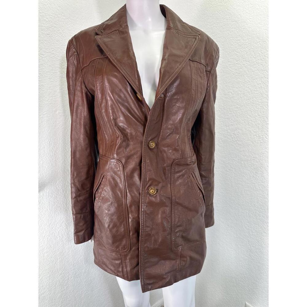 Vintage 70s Sz 38 Wilsons Brown Leather Jacket Retro Boho Western Longline